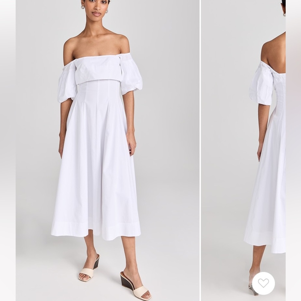 STAUD Off-Shoulder White Midi Dress